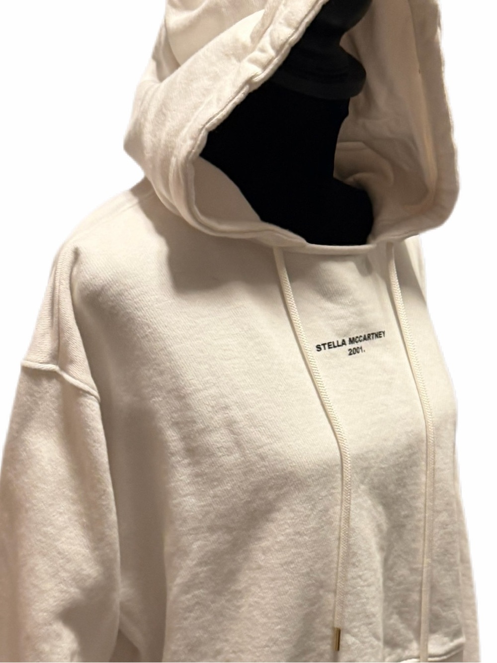 Stella McCartney White Cropped Hooded sweatshirt with black logo on front sz 40 - Picture 10 of 15